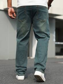 Manfinity Homme Plus Size Men's Casual Washed Slant Pocket Denim Jeans, Autumn