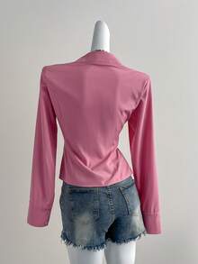 SHEIN Unity Women's Solid Color Casual Commuter Shirt, Early Autumn - Pink - View 3