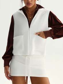 Dewbera Women's Autumn/Winter Sherpa Fleece Sleeveless Jacket, Stand Collar Full Zip Up Loose Fit Jacket For Daily Casual, Running, Yoga, Gym, Tennis, Golf And Other Sports,Workout,Winter - White - View 6