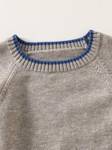 Sparklyn 少女圆领长袖简约优雅灰色百搭百搭毛衣短款灰色毛衣秋冬打底衫2025新款宽松针织套头衫高端节日度假毛衣