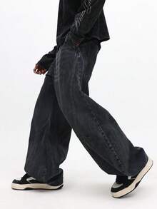 SUMWON Jeansy z szerokimi nogawkami i rozszerzanymi nogawkami, z ekstremalnie wyblakłymi spodniami dzwonowymi, w stylu vintage z efektem sprania z roku 2000. Wyrazista odzież uliczna