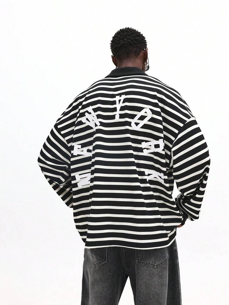 Polo court en jersey de rugby à rayures horizontales