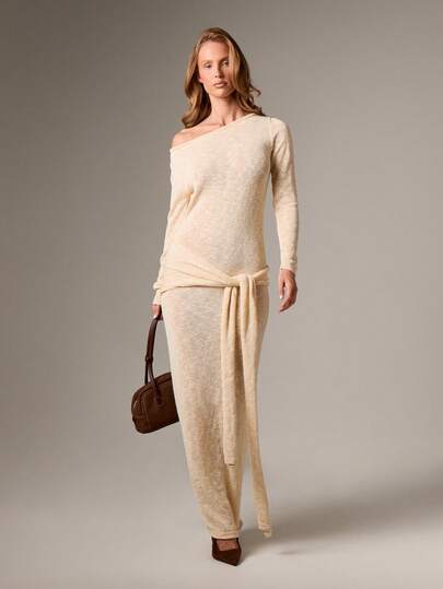 AiiRZ Off Shoulder Long Sleeve Maxi Sweater Dress With Waist Tie Detail For  Women Fall WinterMISSGUIDED