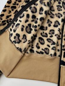 Elamini Women's Leopard Print Double-Sided Thermal Lined Thick Fluffy Collar Fitted Zip-Up Hooded Jacket With Pockets, Suitable For Autumn/Winter Outings, Parties, School, Commute, Office, Casual, Vintage Daily Wear - Multicolor - View 7