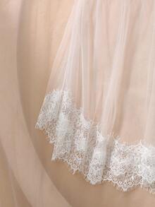 DelicateAllure Váy ngủ Babydoll ren chắp vá gợi cảm màu tương phản nơ mỏng dành cho nữ - trắng - Xem 5
