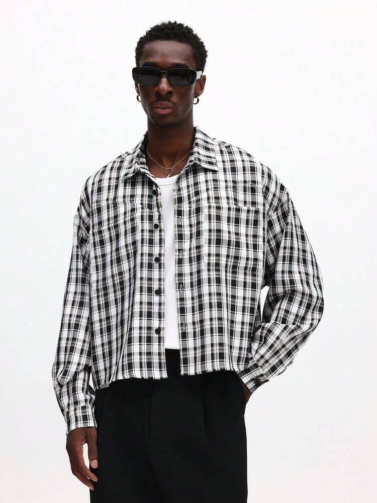 Crop Fit Check Shirt With Rhinestone Graphic