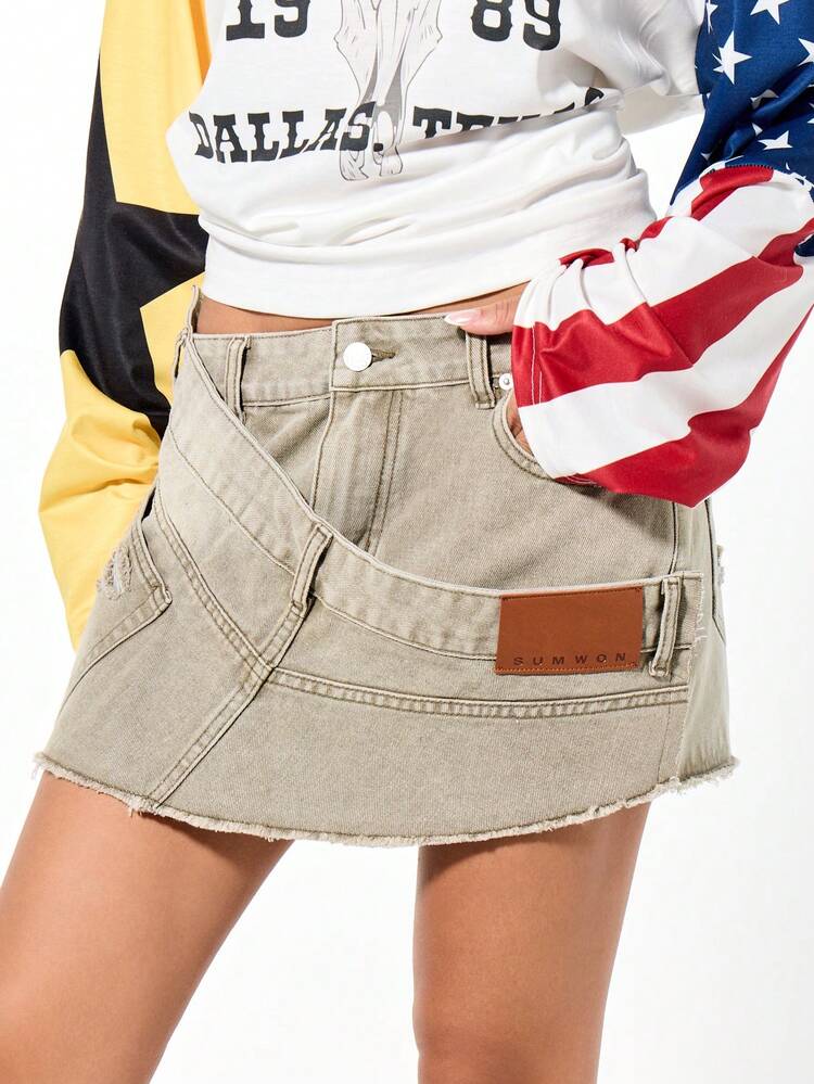 SUMWON WOMEN Mini-jupe en jean déconstruite avec ourlet brut