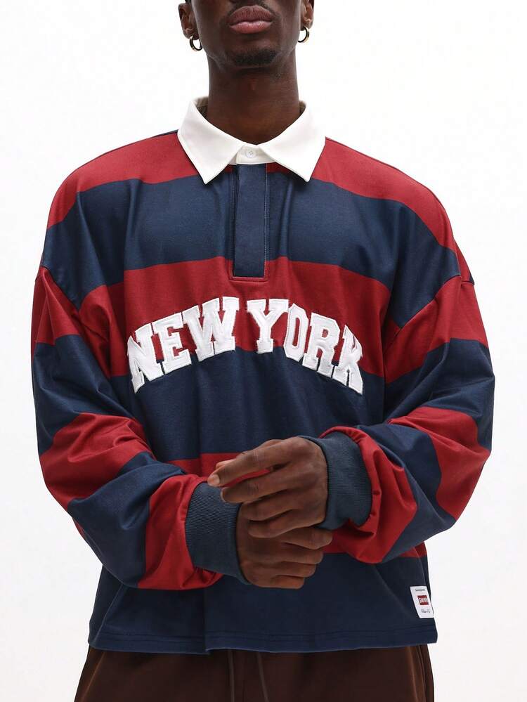 Langärmliges gestreiftes Rugby-Poloshirt