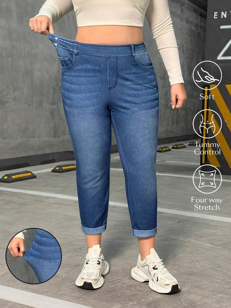 Flexra Plus Size Women Casual Washed Slim Fit Jeans - Medium Wash - View 1