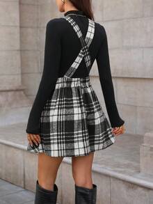 EMERY ROSE 红色格子节日圣诞新年吊带连衣裙 - 黑與白 - 查看 2