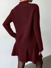 SHEIN Elenzya Women Loose Casual Round Neck Textured Top And Pleated Skirt 2 Pieces Set - Burgundy - View 2