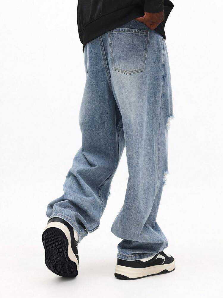 Distressed Wide Leg Jeans With Ripped Details