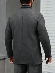 Manfinity Homme 男士休闲立领灰色羊毛大衣，秋冬 - 灰色 - 查看 2