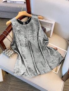 Regalyn Camiseta sin mangas holgada de cuello redondo de talla grande para mujer, con acabado metálico lujoso, adecuada para uso diario, verano y fiestas