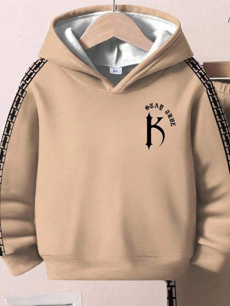 SHEIN 2pcs Baby Boy/Girl Casual Sports Outfit, Loose Fit Letter Graphic Print Decor Zip-Up Jacket And Pants Set, Suitable For Outings, School, Gatherings, Autumn/Winter Back To School Outfits, Fleece Thickened Fall - Multicolor - View 4