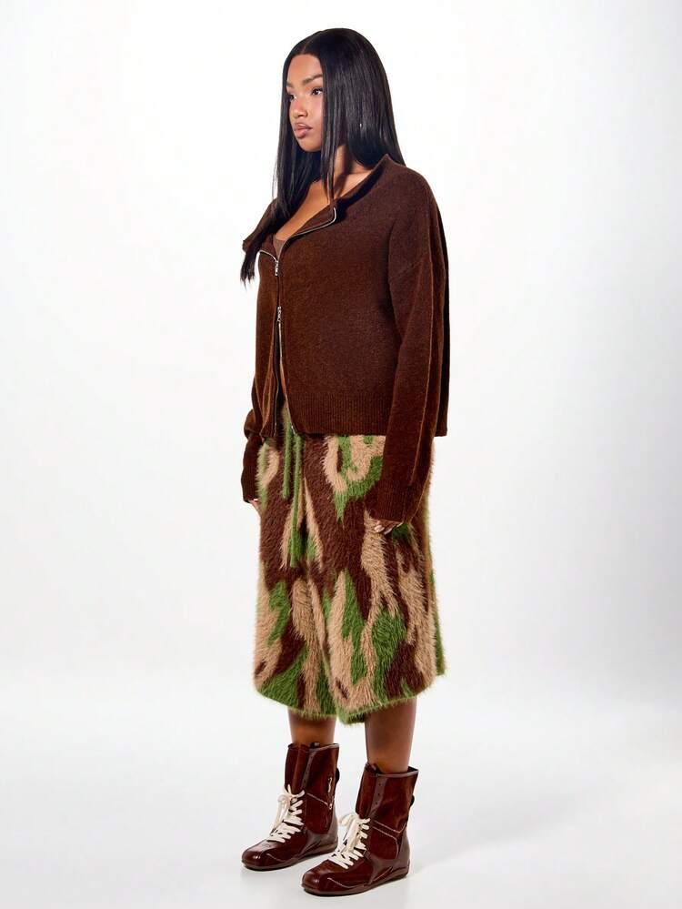 SUMWON Oversized Off Shoulder Zip Through Cardigan With Hood For Fall Winter Cozy Layering