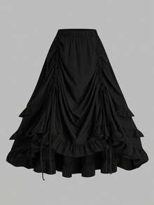Sunspun Chân váy xếp ly chắp vá phong cách Gothic Punk cỡ lớn không đối xứng - màu đen - Xem 1
