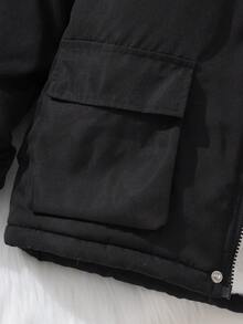 一件装 青少年男童保暖加厚连帽外套，带字母印花，秋冬季