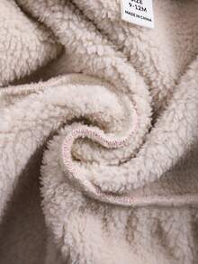 女婴可爱卡通图案法兰绒衬里连帽衫夹克，温暖的冬装 - 粉色 - 查看 8