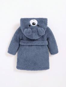 SHEIN 新生男婴可爱熊刺绣3D耳朵加厚腰袍 - 霧霾藍 - 查看 5