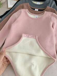 SHEIN Bộ 4 áo liền quần tay dài màu trơn dệt kim dễ thương cho bé gái, bộ đồ liền quần mùa thu/đông cho bé gái, quần áo liền quần cho bé gái, quần áo dài tay màu trung tính cho bé gái, quần áo cho bé gái mùa thu - Nhiều màu - Xem 4