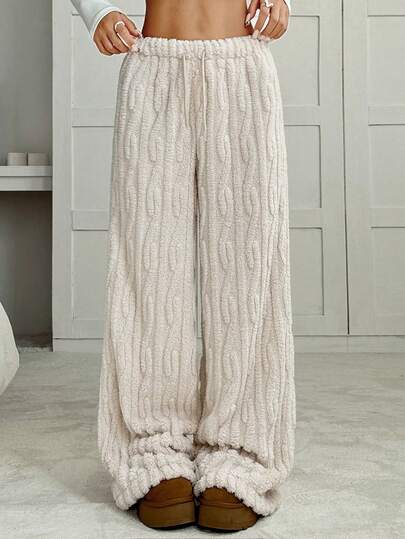 SHEIN Tween Girls' Loose Casual Fluffy Thickened Minimalist Comfortable Long Sweatpants, Autumn/Winter