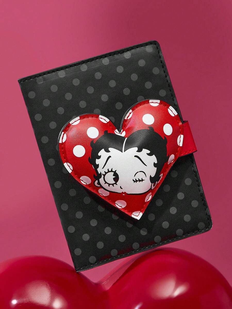 Betty Boop x SHEIN 1个PU皮革卡通人物图案护照夹，可收纳护照和登机牌，包含两个卡槽，适合女性，适合旅行，俏皮、性感、充满爱意，是送礼佳品，也适合派对、节日、情人节等场合。 - 黑色 - 查看 1