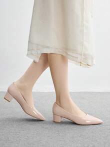 CUCCOO BIZCHIC 杏色尖头粗跟性感时尚女式高跟鞋，适合日常通勤、休闲装和工作 - 杏色 - 查看 5