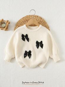 Cozy Pixies Suéter de cuello redondo de manga larga con decoración de mariposa para niña, versátil y cómodo