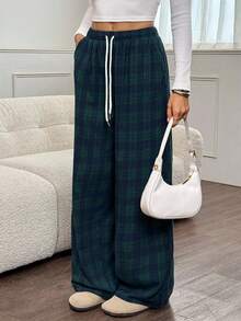 SHEIN Tall 女士格纹撞色宽松阔腿裤，适合秋冬季 - 彩色 - 查看 6