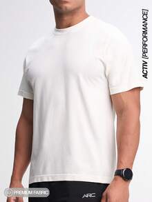 男士轻薄透气短袖白色T恤，夏季 - 米色 - 查看 4