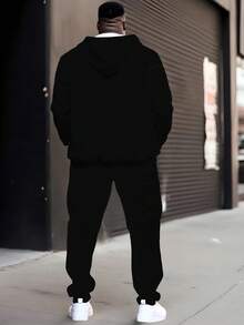 Manfinity Homme Bộ đồ nam thời trang đường phố cỡ lớn họa tiết hổ (áo nỉ có mũ trùm đầu + quần nỉ) phong cách, bộ đồ hai mảnh thu đông cho nam, bộ áo nỉ có mũ trùm đầu cho nam mặc hàng ngày - màu đen - Xem 2