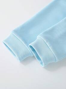 SHEIN 2pcs/Set Young Boy Cute Casual Yellow Embroidered Sweatshirt And Black Pants Comfortable Outfit, Spring - Baby Blue - View 4