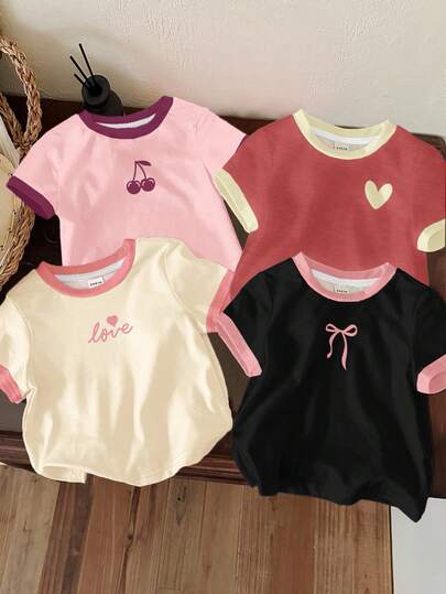 SHEIN 适合春夏季的年轻女孩休闲简约圆领短袖基本款T恤