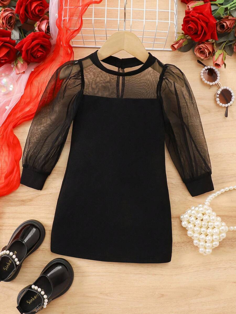 SHEIN 这款可爱又优雅的针织串珠网纱连衣裙，是女宝宝生日派对、宴会、演出、婚礼、洗礼和开幕式的完美之选。它也适合日常穿着和旅行。尤其适合秋冬季节。另有其他款式可选：优雅黑色女童连衣裙、黑色女童连衣裙、黑色网纱袖连衣裙、黑色幼儿连衣裙、黑色半身裙、黑色连衣裙、黑色迷你裙和嘉年华主题连衣裙。 - 黑色 - 查看 1