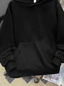 SHEIN Teen Boy Casual Loose Comfortable Versatile Solid Color All-Match Sweatshirt Autumn Winter Clothes ForGirln - Black - View 5