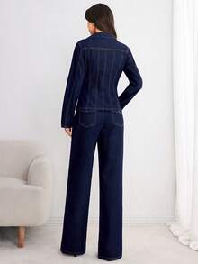 Elenzga Women's Denim Raglan Sleeve Cropped Jacket, Beige