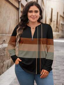 EMERY ROSE 教师节、返校节和音乐节大码女装。万圣节拉链领女式连衣裙。复古学院风撞色三色条纹。秋季、春夏和度假大码女式T恤。 - 彩色 - 查看 5