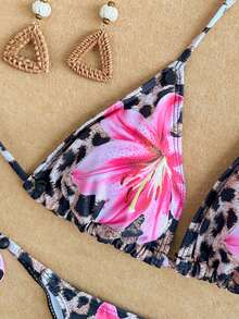 SHEIN Swim Bộ đồ bơi hở lưng họa tiết da báo và hoa gợi cảm cho lễ hội âm nhạc năm 2025 dành cho nữ - Nhiều màu - Xem 5