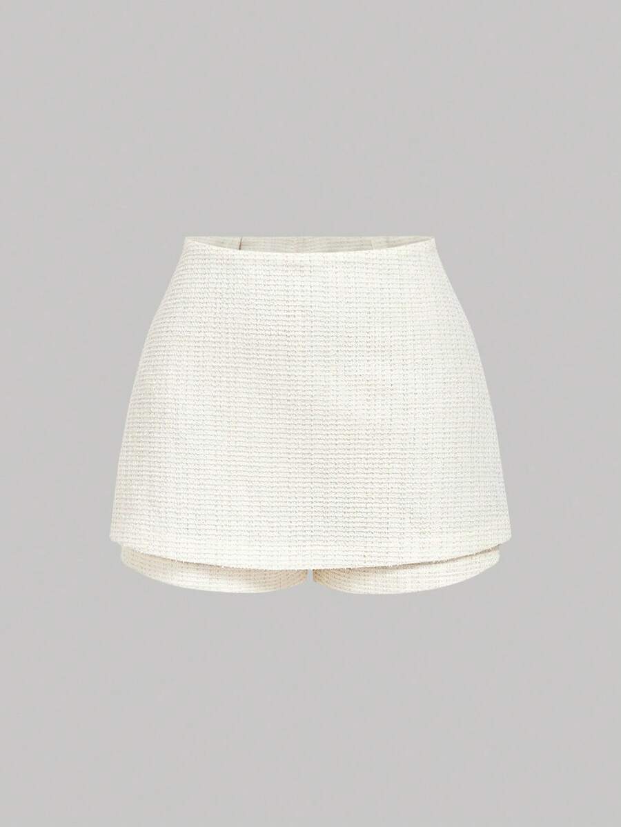 SHEIN MOD 女士优雅高腰米色粗花呢裙，音乐会，派对，优雅，复古，复古，音乐会，优雅，婚礼嘉宾生日高腰裙裤 - 杏色 - 查看 1