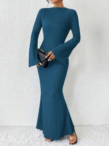 Chiquease Trumpet Sleeves Mermaid Hem Dress Maxi Women Outfit - Green - View 5