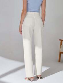 EURMUSE 100%Cotton Slant Pocket Straight Leg Jeans - White - View 2