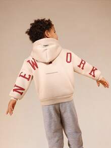 SUMWON Long Sleeve Hoodie And Centre Pocket Letter Print Casual Sweatshirt - Khaki - View 1