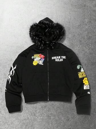 Sudadera con capucha de felpa con estampado de letras para hombre, corte holgado