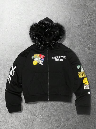 Street Life Felpa con cappuccio in pile con stampa di lettere, vestibilità morbida, da uomo