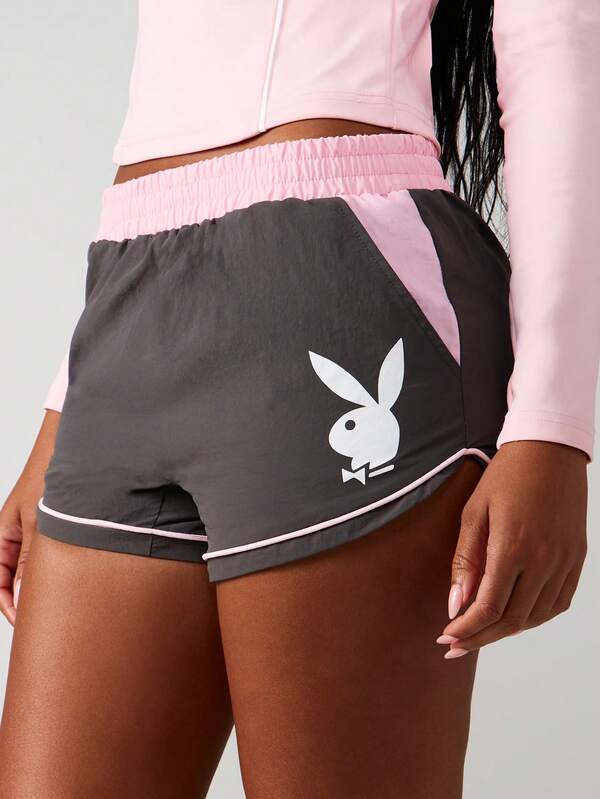 Missguided x Playboy 兔子标志运动跑步短裤 运动休闲服