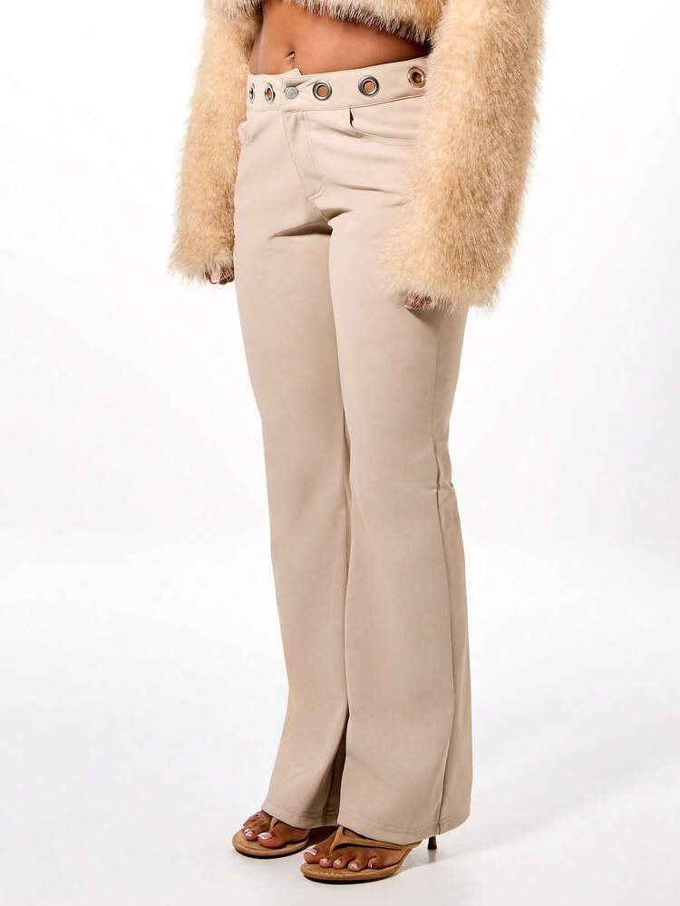 SUMWON WOMEN Faux Suede Flare Leg Trousers With Metal Eyelets