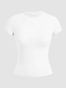 Gameset SHEIN Sport Women's Solid Color Crew Neck Raglan Short Sleeve Seamless Sports T-Shirt - Multicolor - View 4