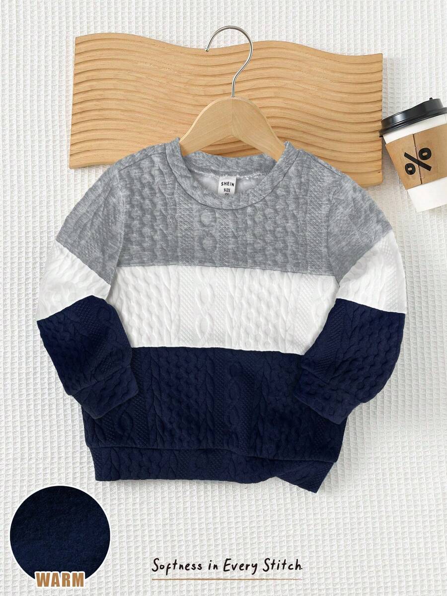 Cozy Pixies Sudadera de cuello redondo de manga larga con contraste de color para niño pequeño, ropa de otoño e invierno versátil y cómoda para niñas - Multicolor - Ver 1