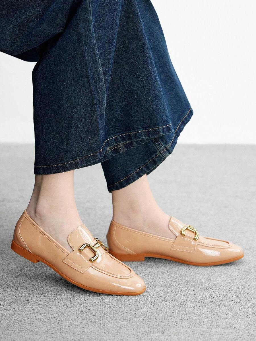 CUCCOO BIZCHIC Giày lười đế vuông màu mơ thời trang nữ có khóa cài phong cách cổ điển thoải mái tối giản - Màu be - Xem 1